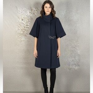 Tibi New York Coat Womens 10 Black Wool Short Sleeve Funnel Neck Chain Jacket